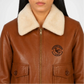 Brown Leather Bomber Jacket for Women
