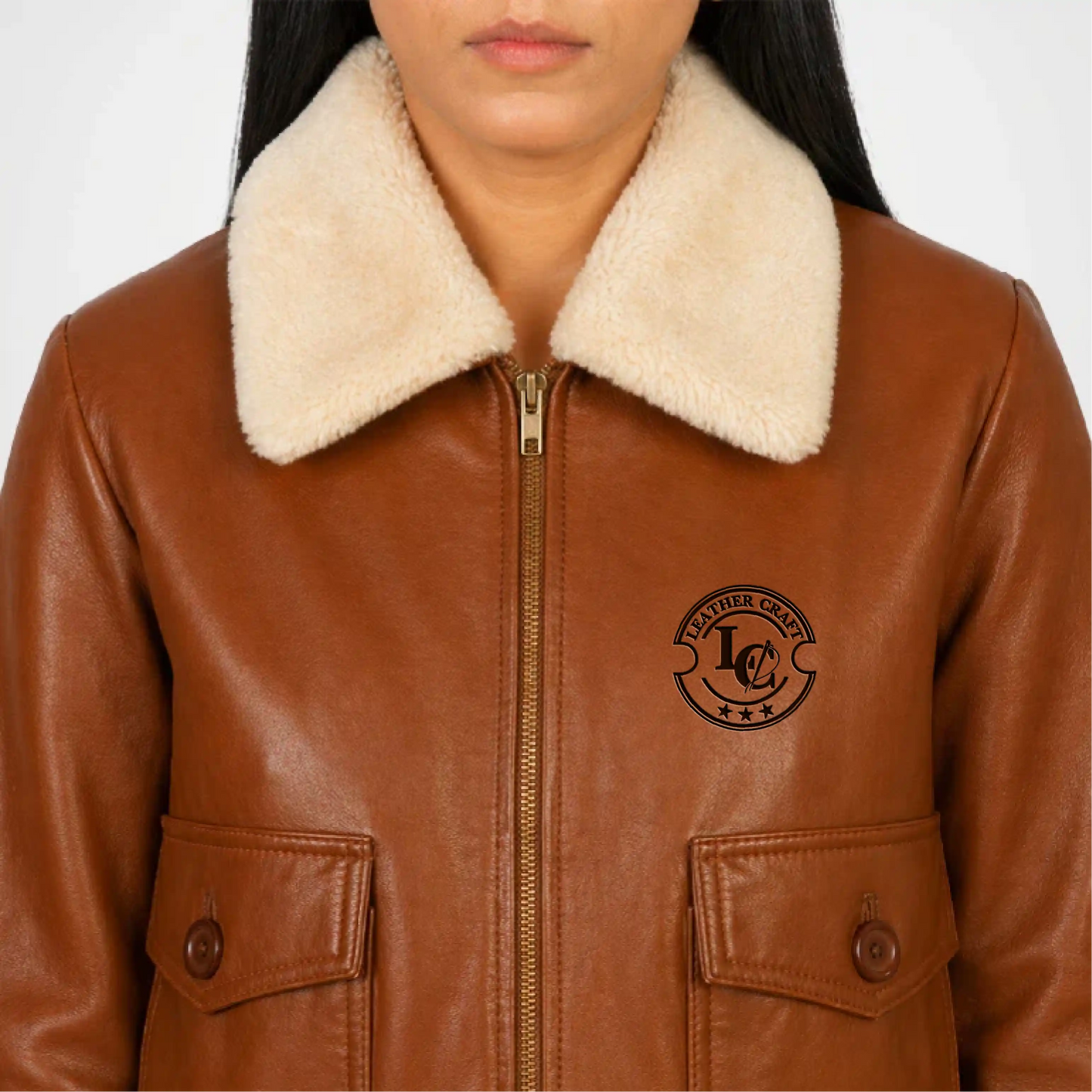 Brown Leather Bomber Jacket for Women