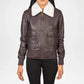 Brown leather jacket with white fur collar