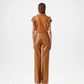 Brown Leather Flare Pants for Women
back side view