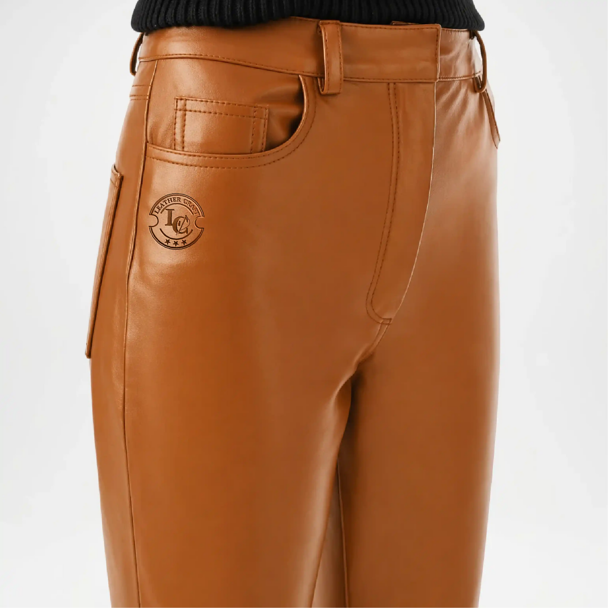 brown leather flare pants women
