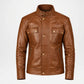 Brown Leather Moto Jacket Front View