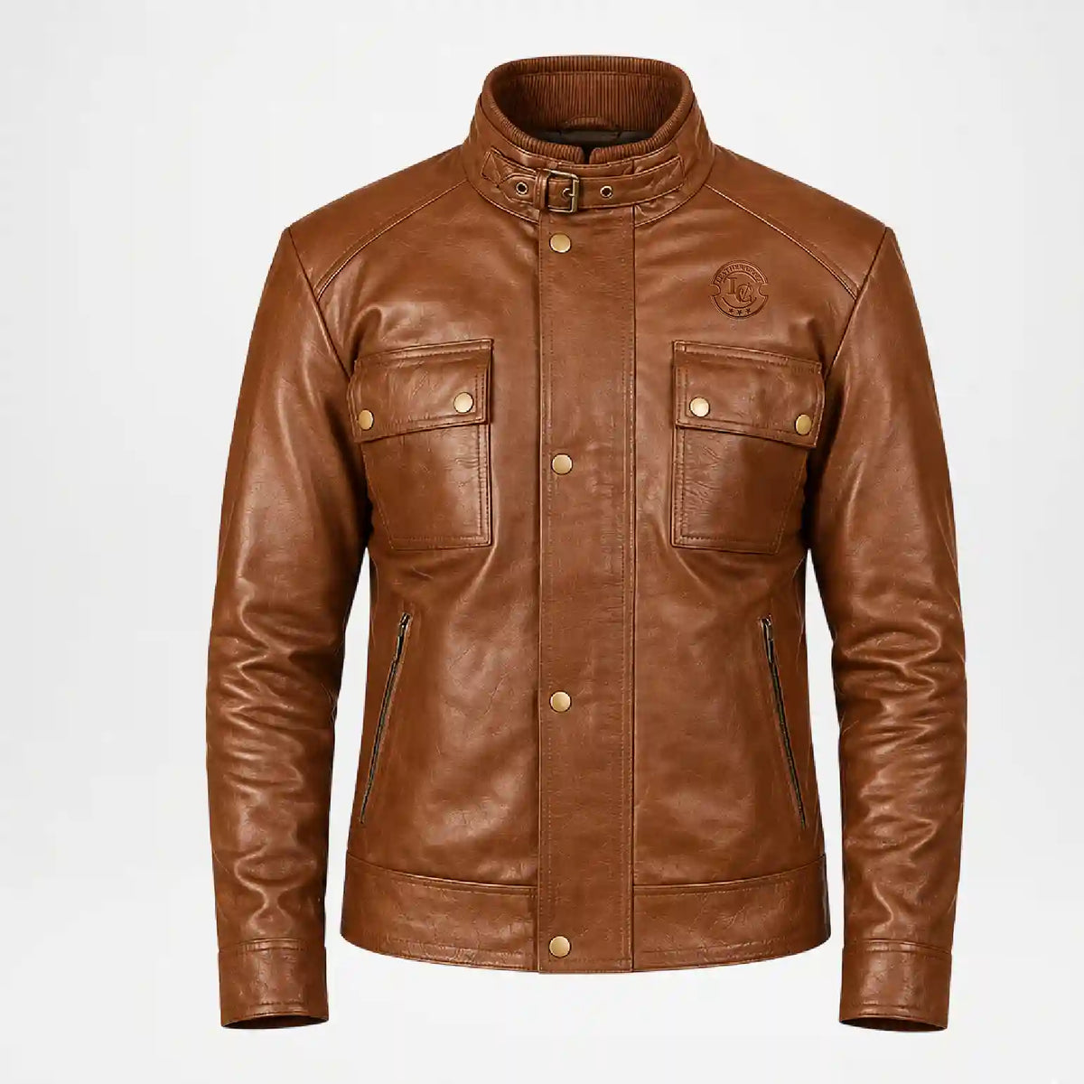 Brown Leather Moto Jacket Front View