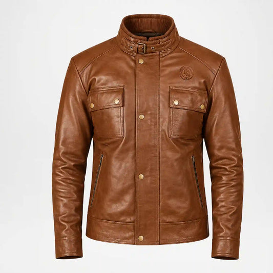 Brown Leather Moto Jacket Front View