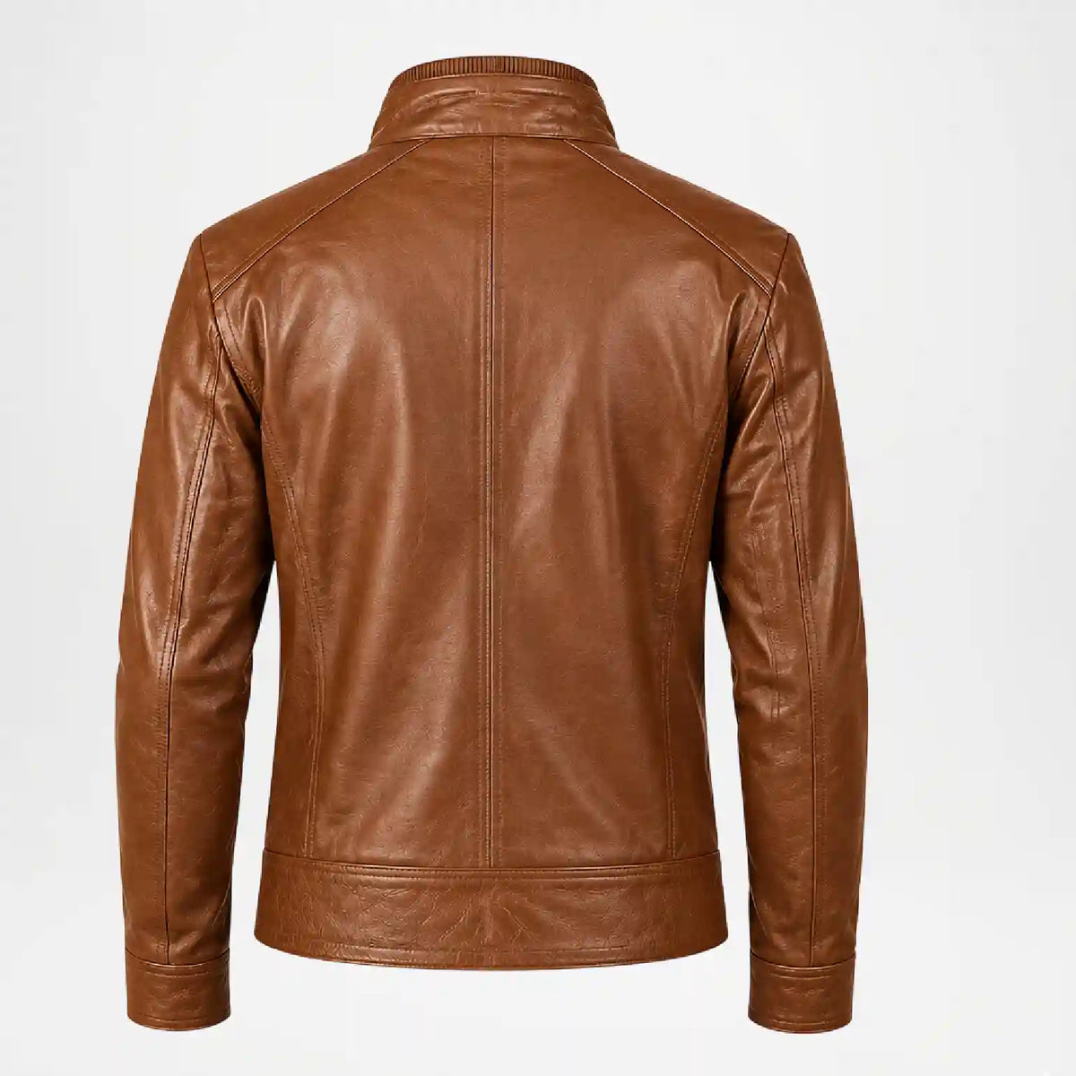 Brown Leather Moto Jacket Back View