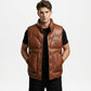 mens brown leather puffer vest