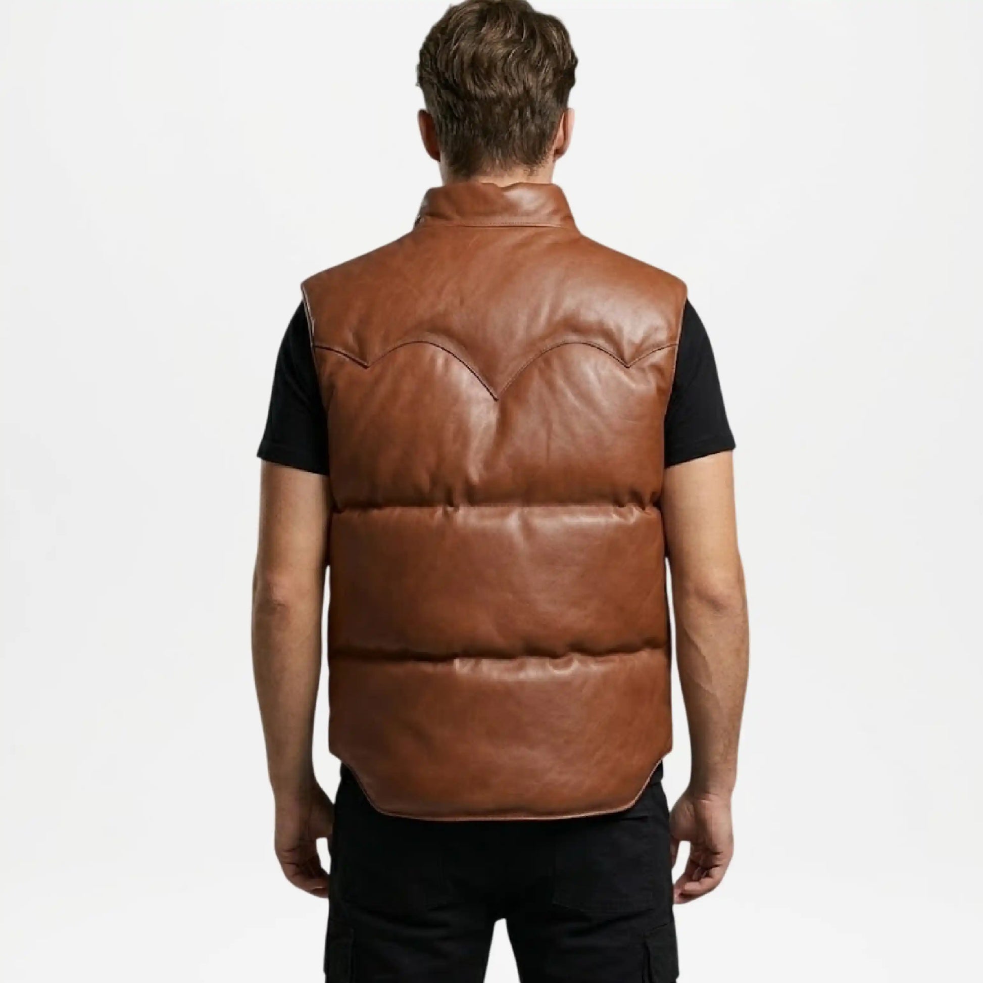 brown leather sleeveless jacket men real leather