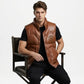 mens brown puffer style leather vest