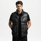 mens black leather puffer vest