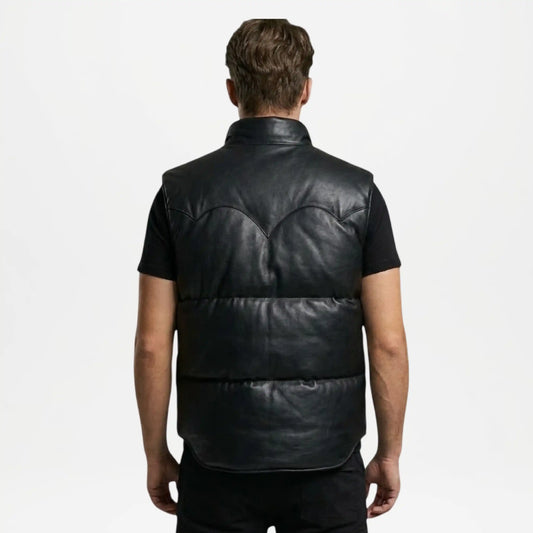 black leather gilet men vest