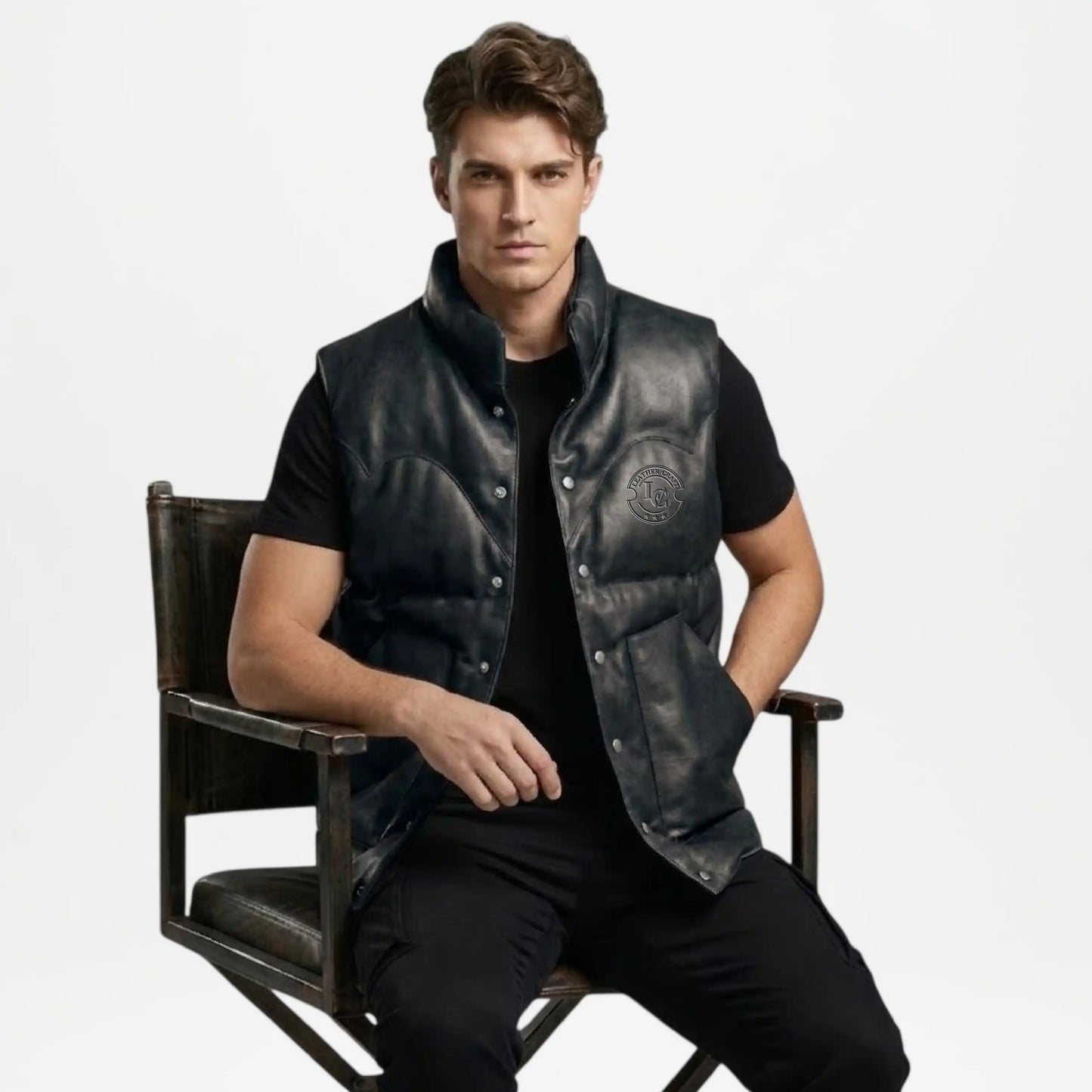 black leather sleeveless jacket men 