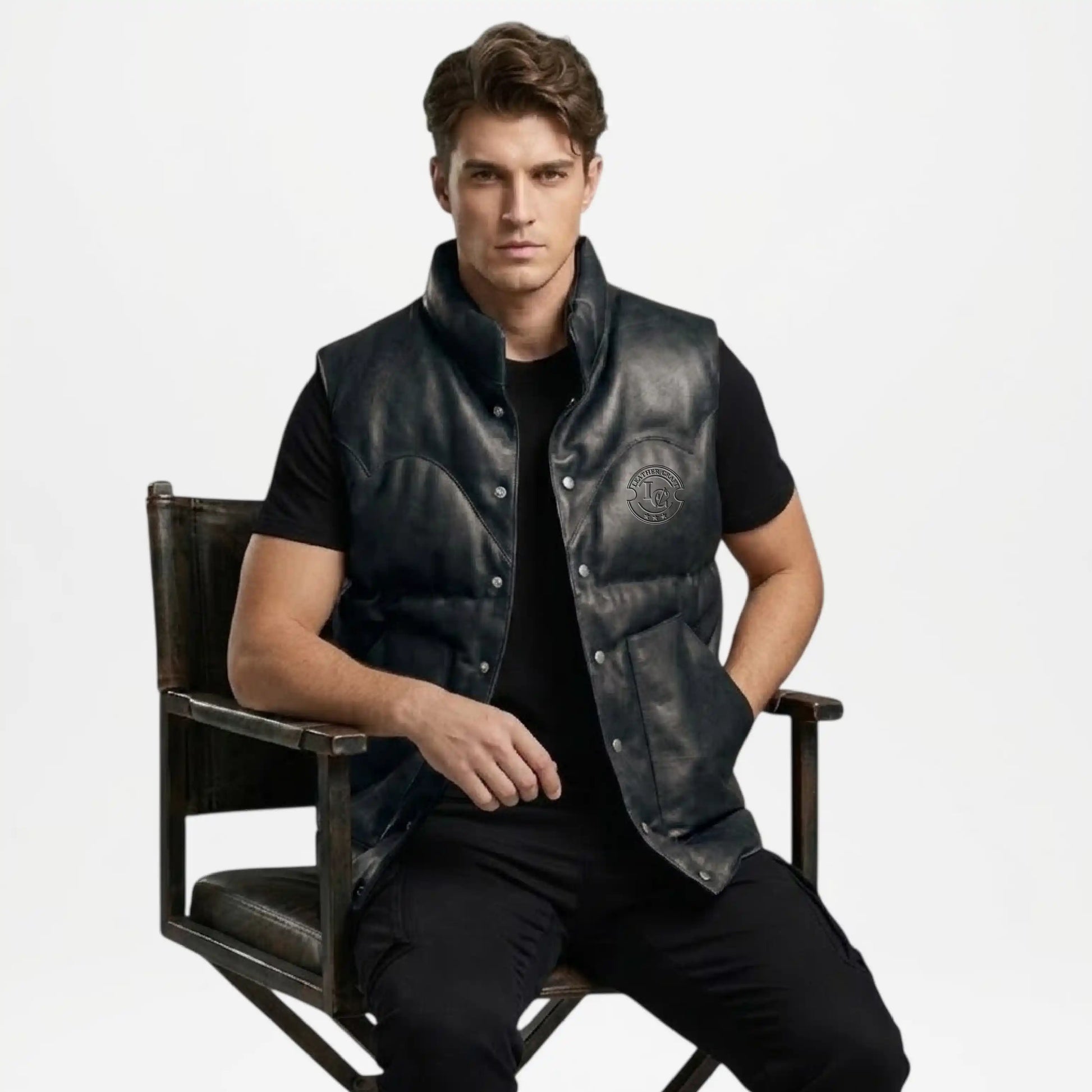 black leather sleeveless jacket men 