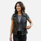 Black Leather Biker Vest Women Sleeveless Moto Style Jacket