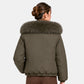 Back View Of Brown Puffer Jacket with Fur Collar For Women 