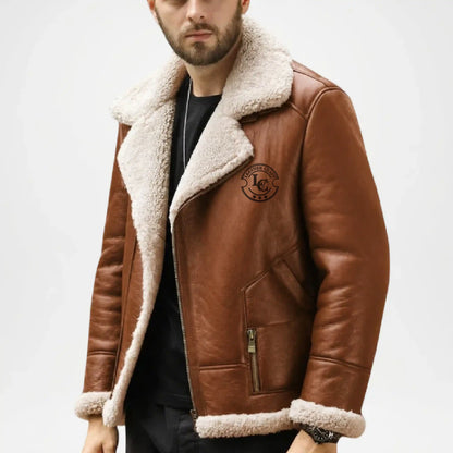 brown shearling bomber jacket