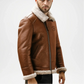 brown shearling leather bomber jacket
