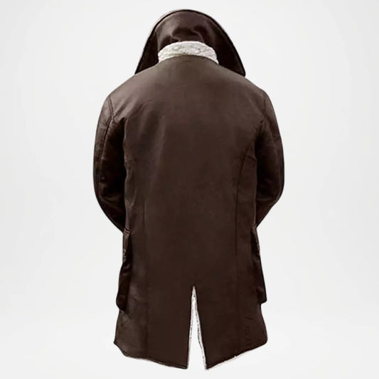 Brown Sherpa Lined Leather Coat for Men