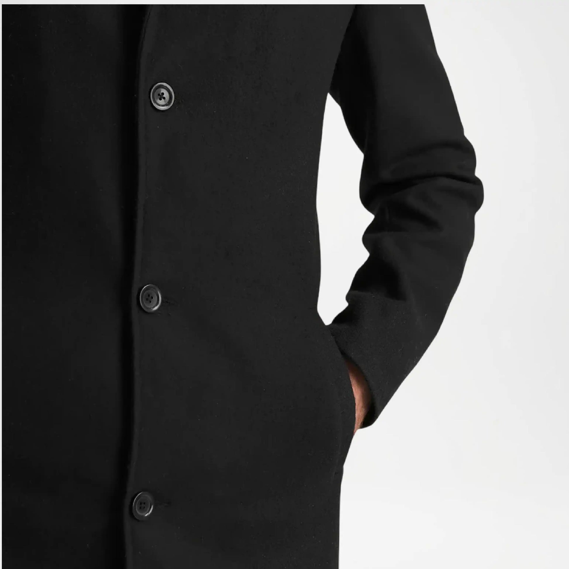 Men’s winter wool coat with front button closure
