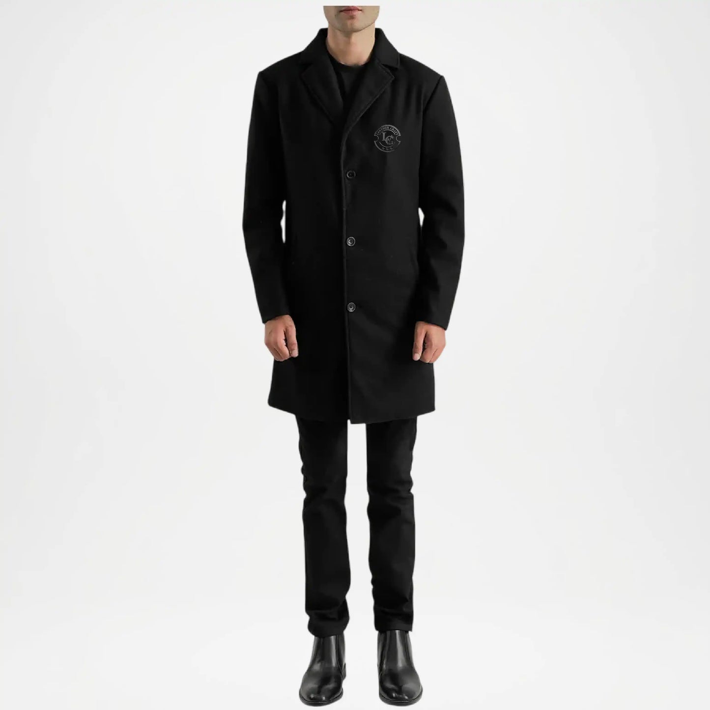 Men’s black wool blend coat for formal wear