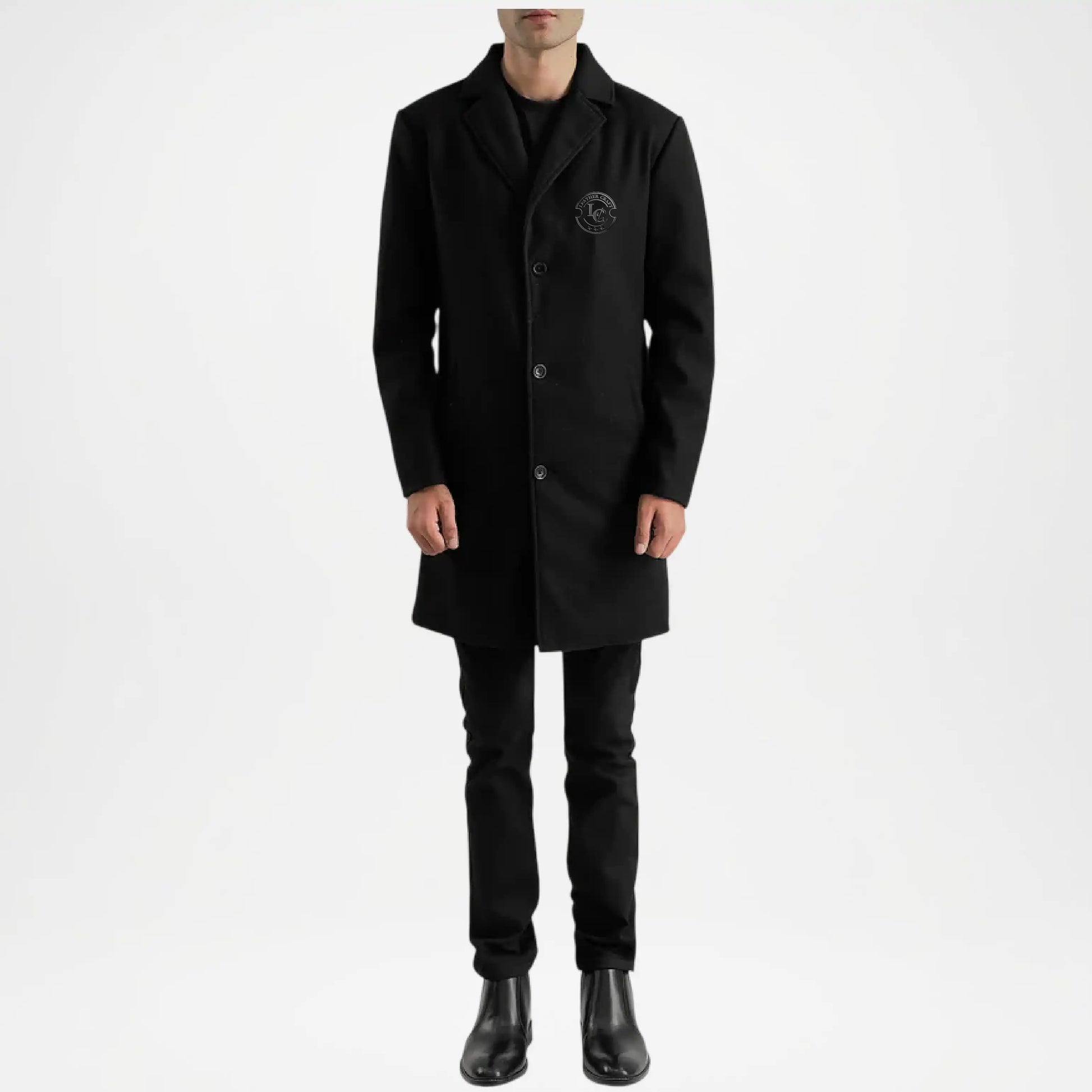 Men’s black wool blend coat for formal wear