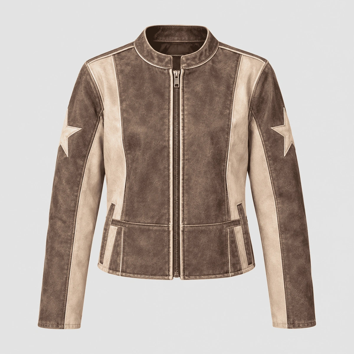 Brown and Cream Leather Jacket  