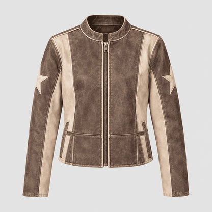 Brown and Cream Leather Jacket  