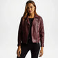 Burgundy Leather Biker Jacket for Women
