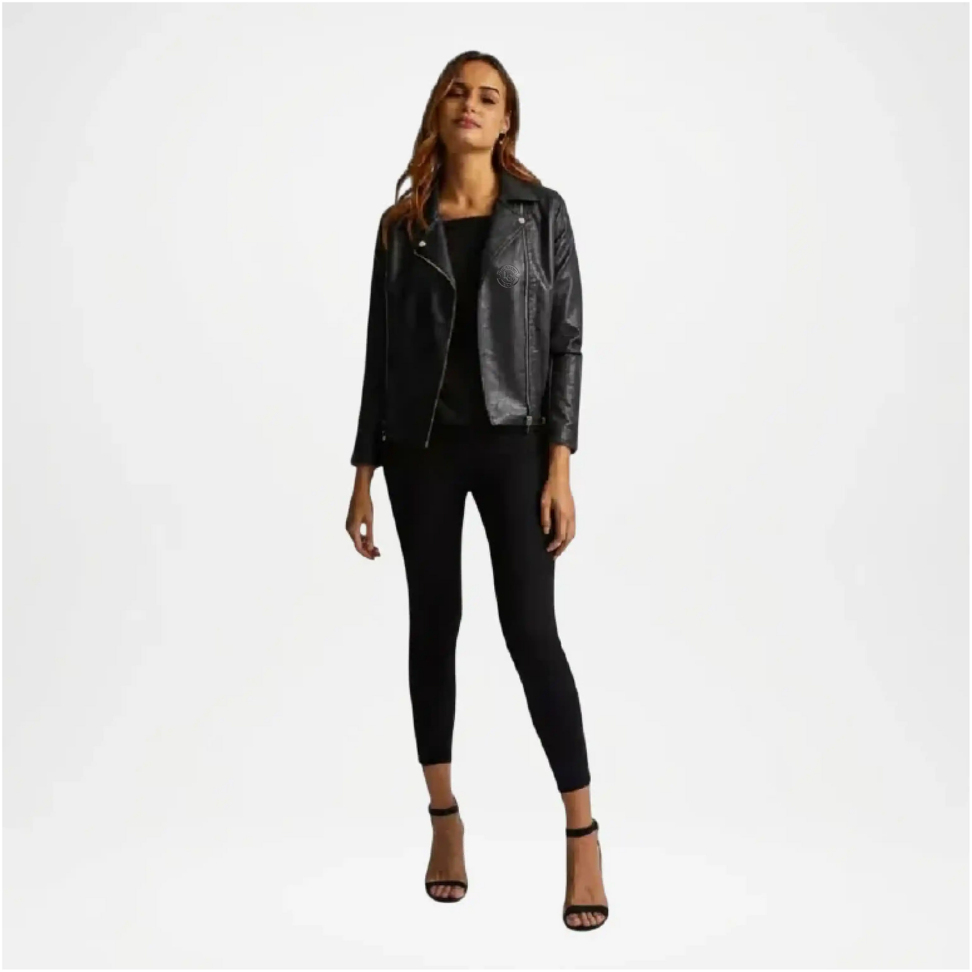 black faux leather biker jacket next
