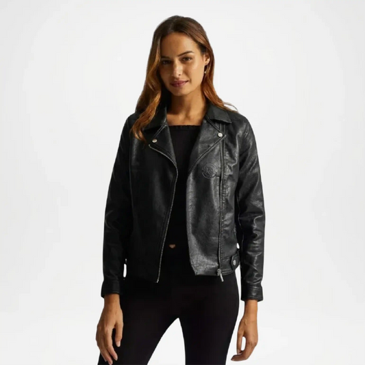 Faux Black Leather Biker Jacket Women
