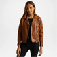 Brown Leather Moto Jacket for Women