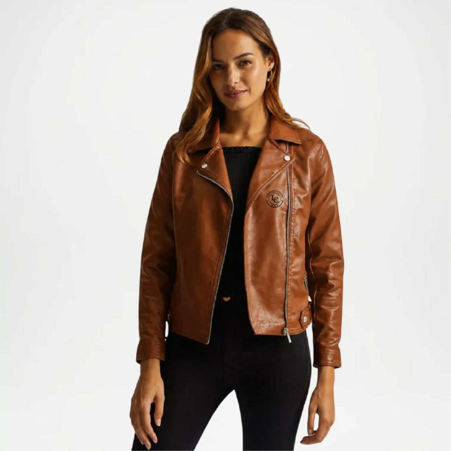 Brown Leather Moto Jacket for Women