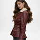 Burgundy Leather Shearling Jacket Women