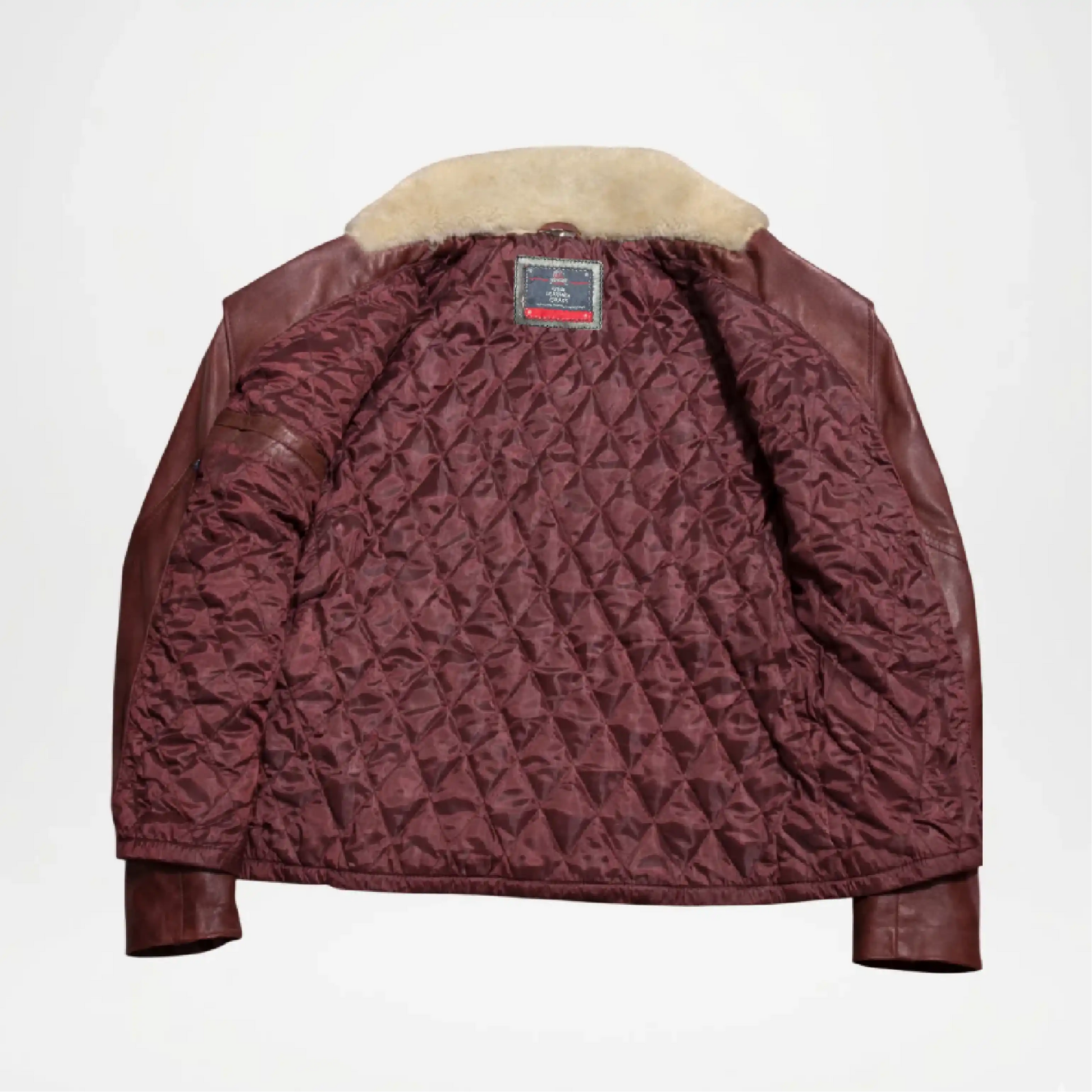 Quilted jacket with fur lining on a white background