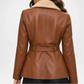 brown leather shearling back view