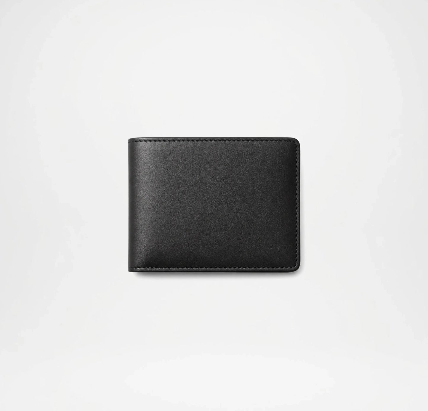 Black leather wallet on a light gray background