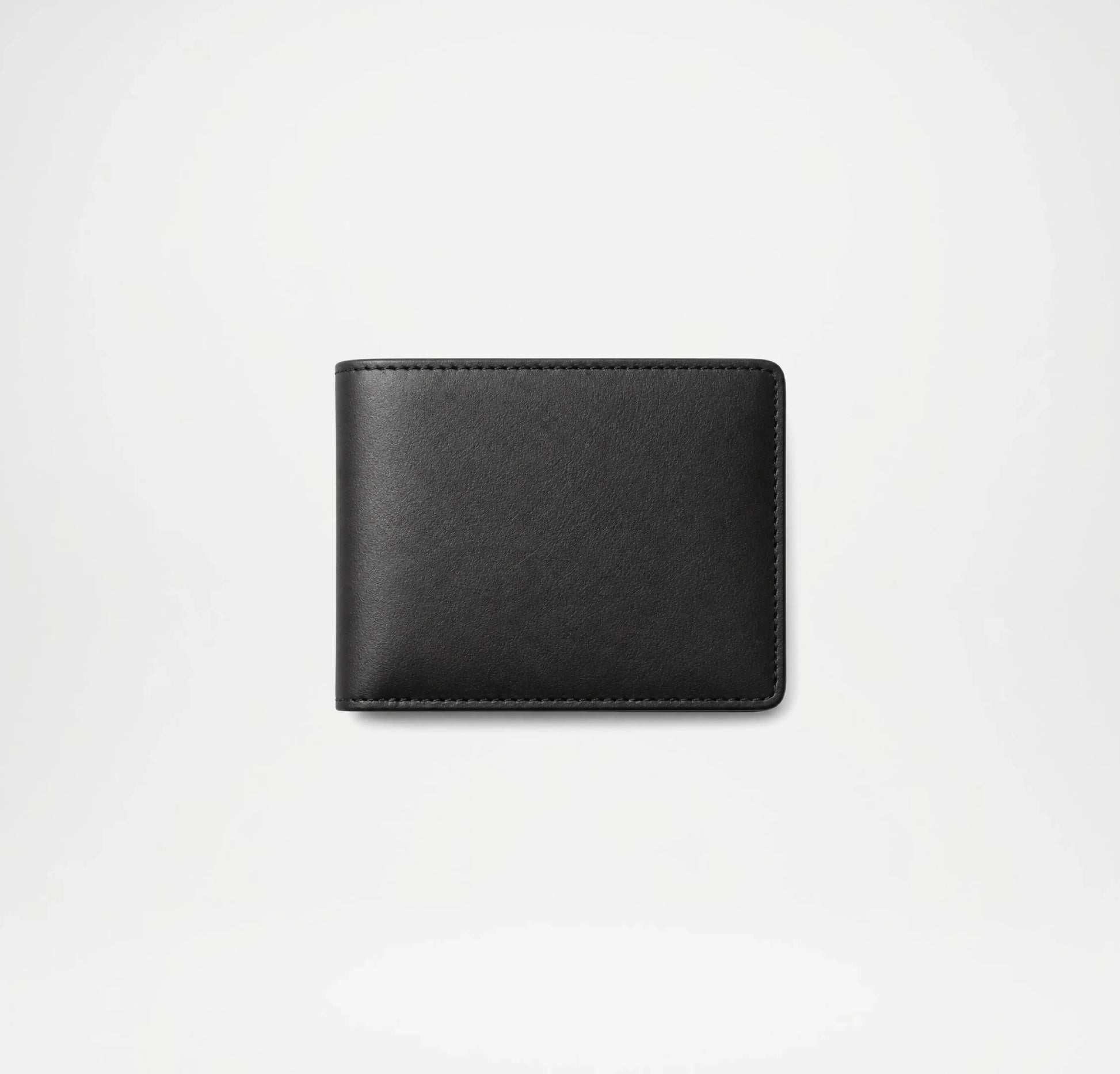 Black leather wallet on a light gray background