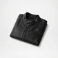 Folded black leather jacket 