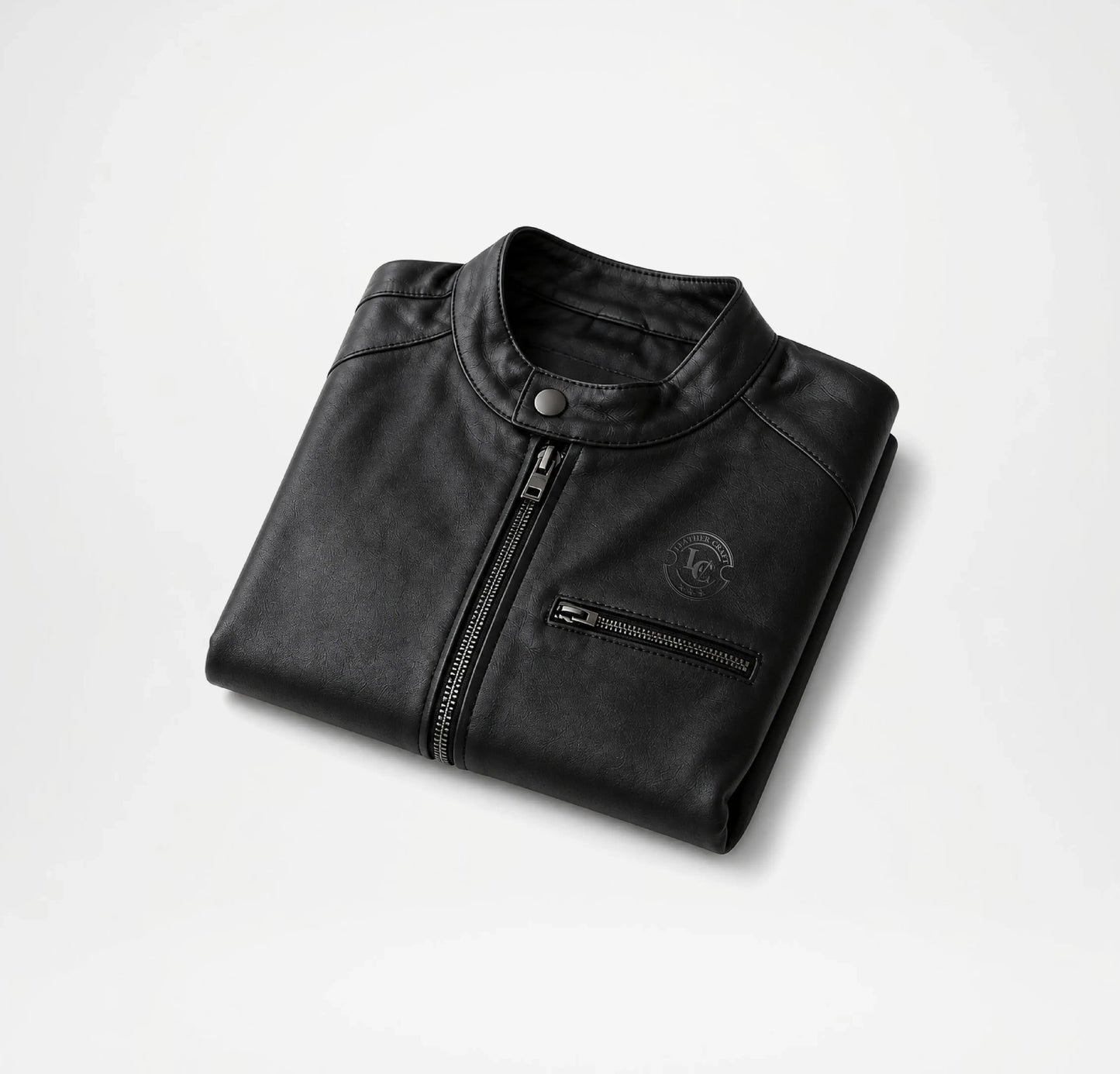 Folded black leather jacket 