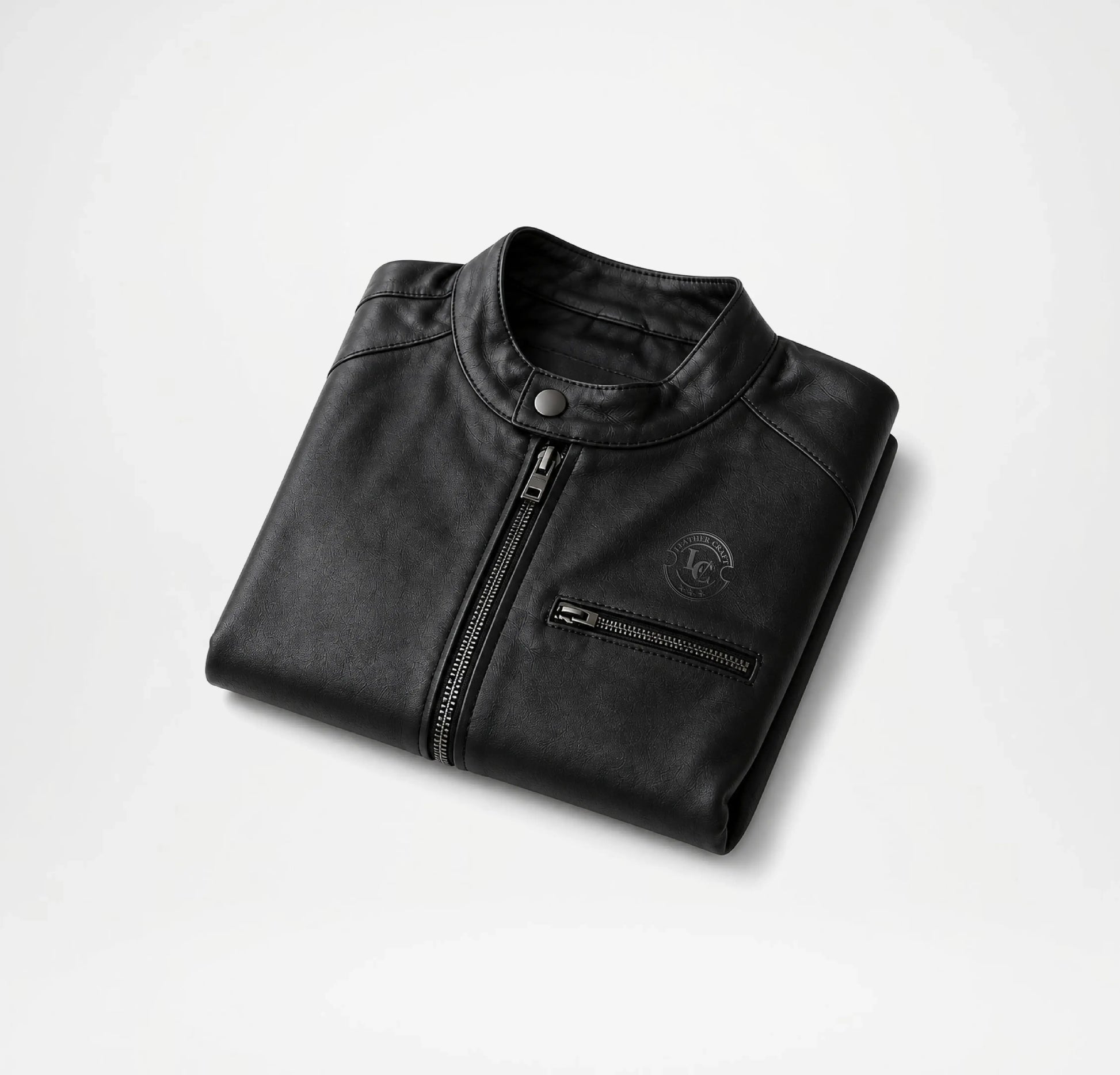 Folded black leather jacket 