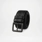 Black leather belt with a silver buckle