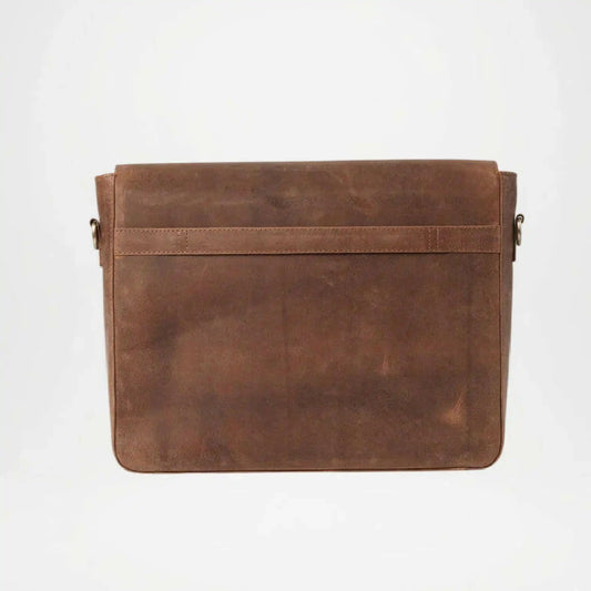 Brown leather bag on a white background