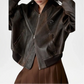 brown leather bomber jacket women vintage look