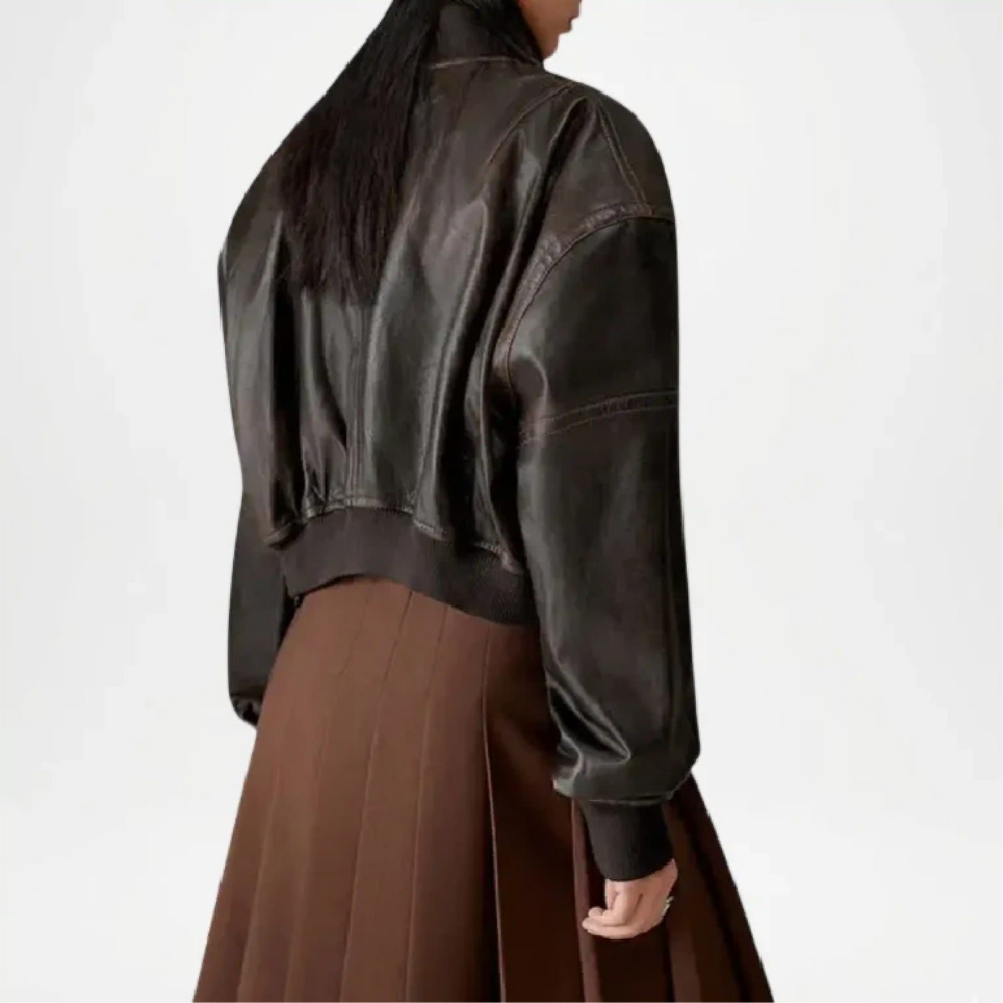 womens brown retro bomber jacket leather