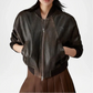 womens brown vintage bomber leather jacket charme style
