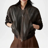 womens brown vintage bomber leather jacket charme style