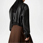 black vintage style leather jacket women bomber fit