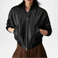 black leather bomber jacket women vintage look