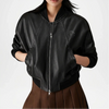 black leather bomber jacket women vintage look