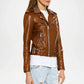 brown moto leather jacket women chic design