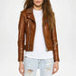 womens brown leather biker jacket chic aria style